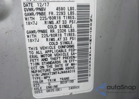 2018 Nissan Rogue Sl from USA, damaged, VIN JN8AT2MT4JW464018